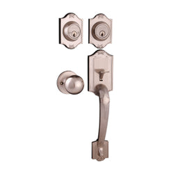 CERRADURA P/PUERTA PRINCIPAL DE GATILLO/PERILLA LLAVE-LLAVE GENOVA NIQUEL SATINADO (CAJA) DEXTER (6755)