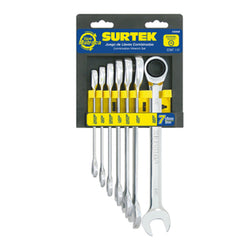 Llaves Combinadas Juego 7 Pzas 12 Ptas Matraca De Pulgada  SURTEK (100568)