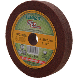 RUEDA DE FIBRA 6" X 1" X 1" G-60 MARRON TENAZIT (2348) UNIX ACABADO SATINADO EN PIEZAS DE ACERO INO
