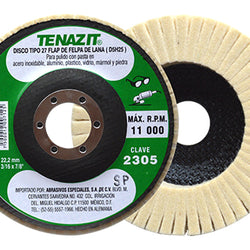 DISCO LAMINADO DE FELPA DE 4-1/2" X 3/16" X 7/8" PARA DAR ACABADO ESPEJO A METALES TENAZIT (2305)