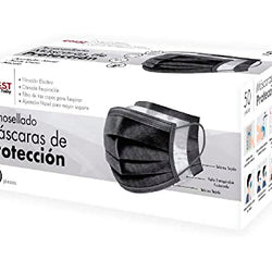 CUBREBOCAS 3 CAPAS PLIZADO TERMISELLADO NEGRO POR CAJA MUCRO 50 PIEZAS