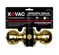 CERRADURA DE PERILLA TUBULAR PARA ENTRADA LLAVE/BOTON (CON LLAVES) ACERO INOX BLISTER KOVAC (CPT15AI
