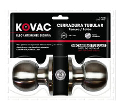 CERRADURA DE PERILLA TUBULAR RANURA/BOTON ACERO INOX BAÑO (BLISTER) KOVAC (CPTAIB)