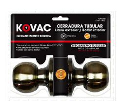 CERRADURA DE PERILLA TUBULAR PARA ENTRADA (CON LLAVE) LATON BRILL CAJA KOVAC (PT03)