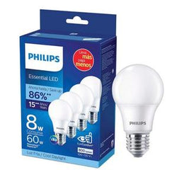 PAQUETE 4 FOCOS LED LUZ FRIA 8-60W ESSENTIAL PHILIPS  6500K