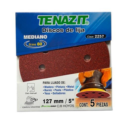 DISCO DE LIJA AUTODHERIBLE ANTIESTATICO C/8HOYOS G-80 5" TENAZIT (2257)