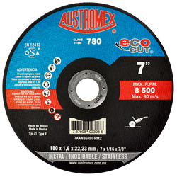 DISCO ABRASIVO 4 1/2" P/CORTE INOX Y MET DE 180 X 1.6 X 22.23 MM AUSTROMEX (780)