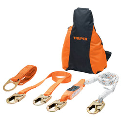 Kit de Seguridad Contra Caídas, Linea,Punto Fijo, Arnés de Tres Anillos TRUPER (ARN-KIT-3A) (100887)