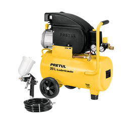 Kit Compresor 20L, Pistola Gravedad Lvmp Y Manguera, PRETUL (COMP-KIT20P3)(24079)