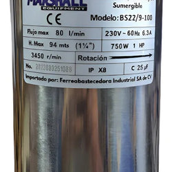MOTOBOMBA SUM 4" USO AGRICOLA 11/4" DESC 220V 1HP (MARBS22/9-100)