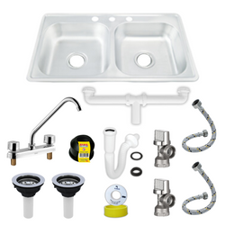 Paquete Tarja Doble Acero Inox 84x48 Kit Completo