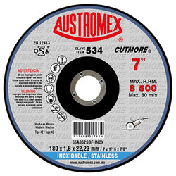 Disco Corte Acero Inox 7" X 1/16" X 7/8" CUTMORE AUSTROMEX 534