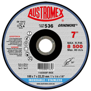 Disco desbaste Acero Inox 7" X 1/4" X 7/8" GRINDMORE AUSTROMEX 536