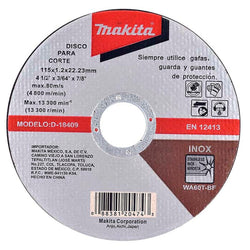 Disco Corte Metal Inox. 4 1/2" X 1/16" X 7/8" MAKITA D18409