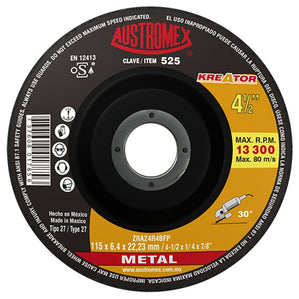 Disco desbaste Metal 4-1/2" X 1/4" X 7/8" KREATOR AUSTROMEX 525