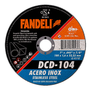 Disco Corte Delgado Acero Inox 7" X 1.6 X 22.2 Fandeli 72943