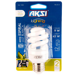 Foco Ahorrador Mini Espiral 9W Luz Blanca AKSI 110636